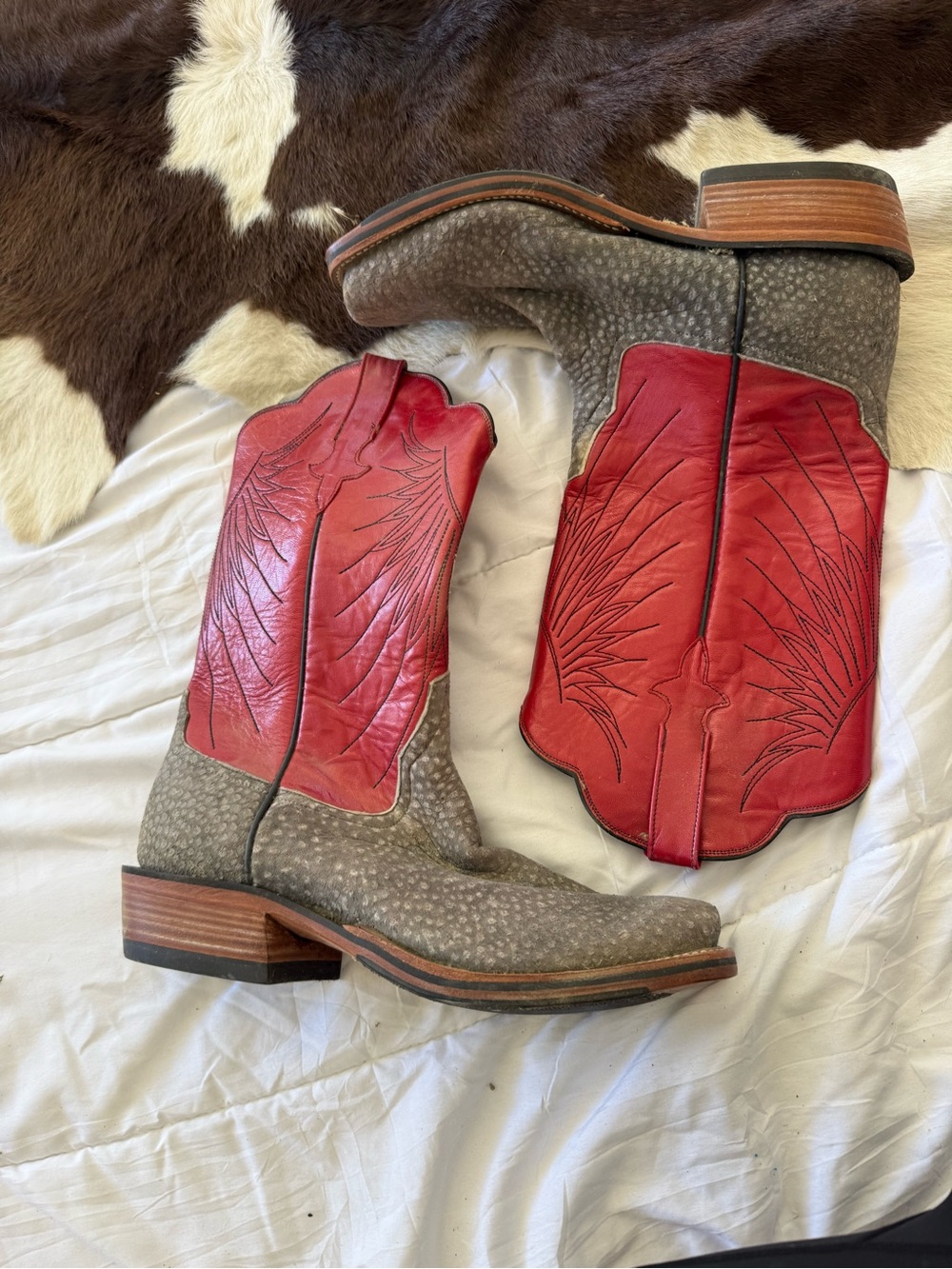 Rios of Mercedes Red & Gray Textured Two-Tone Western Cowboy Boots